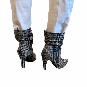 Black and White Boots with Blue Stipes
